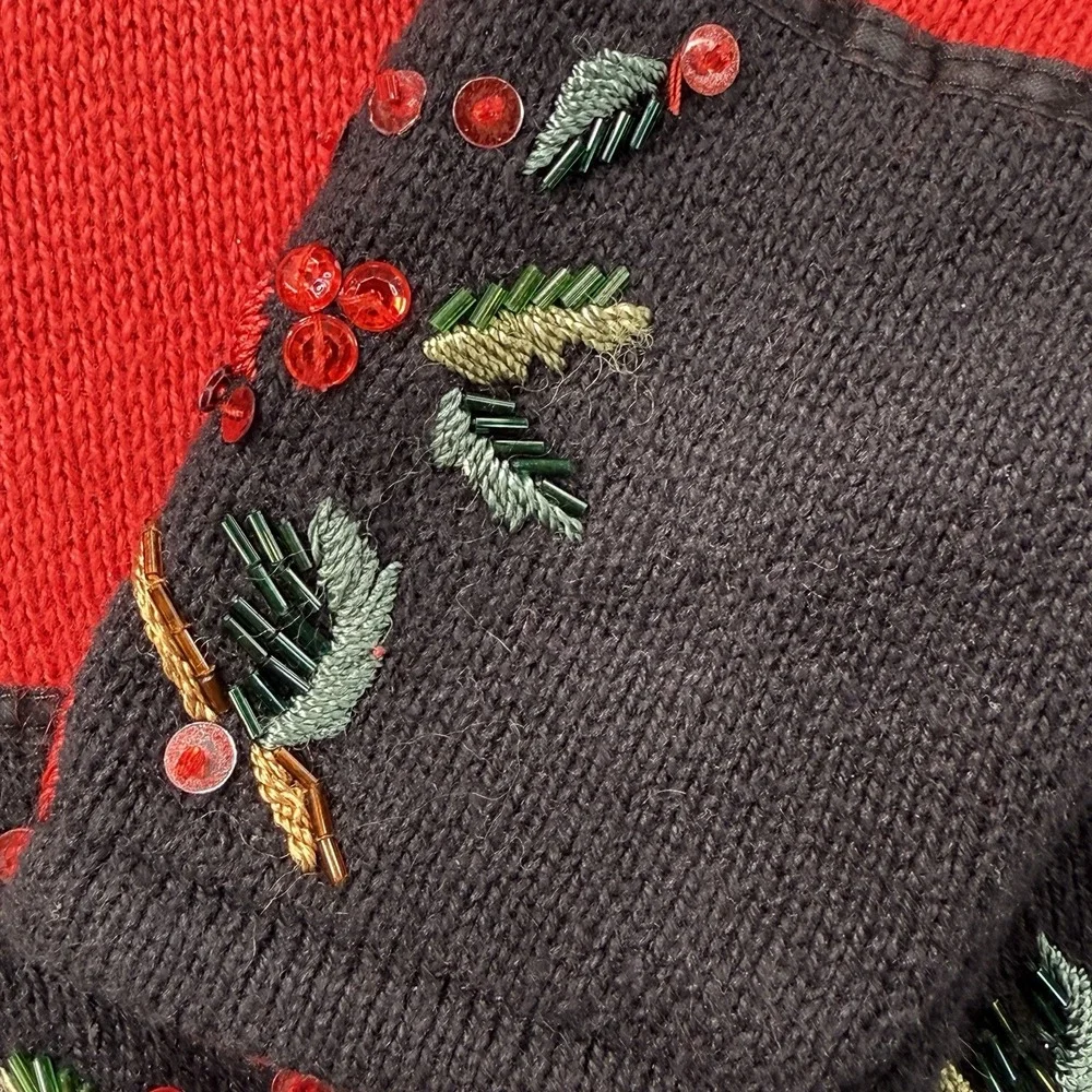 Vintage Tiara International Christmas Sweater Cardinal Birds Beaded Red‎ M